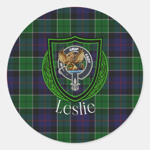 Leslie Scottish Clan Tartan & Crest Classic Round Sticker
