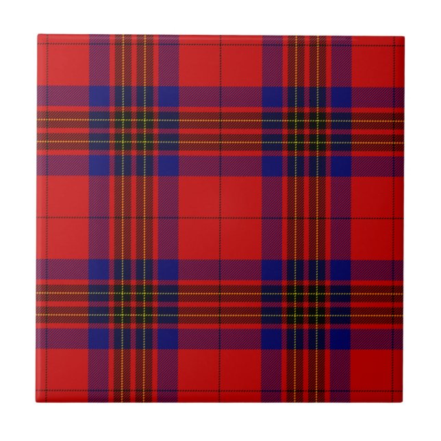 Leslie tartan red blue purple plaid tile (Front)