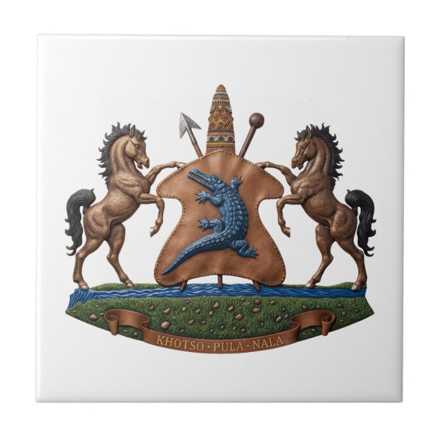 Lesotho coat arms flag country symbol heraldry emb tile (Front)