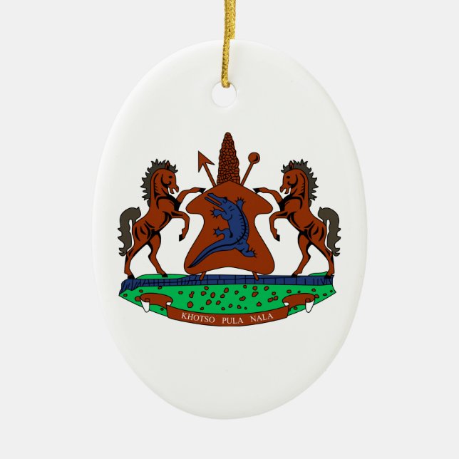 Lesotho Coat of Arms Ceramic Tree Decoration (Front)