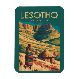Lesotho Drakensberg Illustration Travel Art Retro Magnet