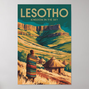 Lesotho Drakensberg Illustration Travel Art Retro Poster
