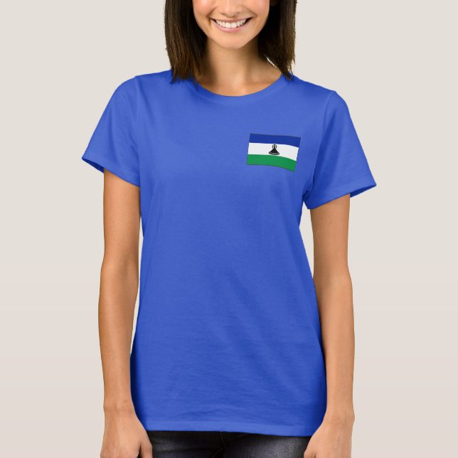 Lesotho Flag and Map dk T-Shirt (Front)