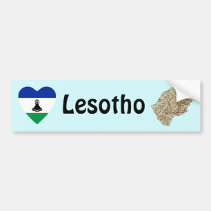 Lesotho Flag Heart + Map Bumper Sticker