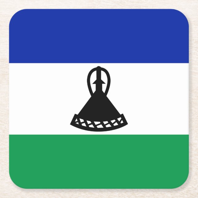 Lesotho Flag Square Paper Coaster (Front)