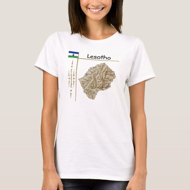 Lesotho Map + Flag + Title T-Shirt (Front)