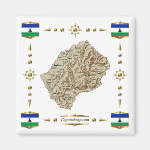 Lesotho Map + Flags Magnet