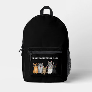 Less People More Cats   Cute Peeking Cats Black Ba Printed Backpack