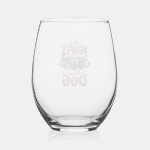 Less People More Dog Vintage Dog Lover Design_1 Stemless Wine Glass
