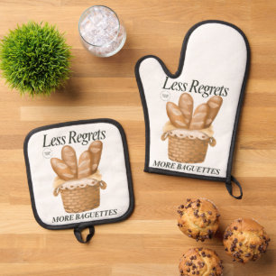 Less Regrets More Baguettes Funny French Bread Oven Mitt & Pot Holder Set