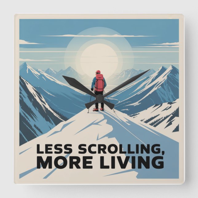 Less Scrolling, More Living Square Wall Clock (Front)