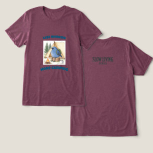 Less Working More Camping Funny Handdrawn Bluebird Tri-Blend Shirt