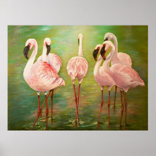 Lesser flamingos painting art poster