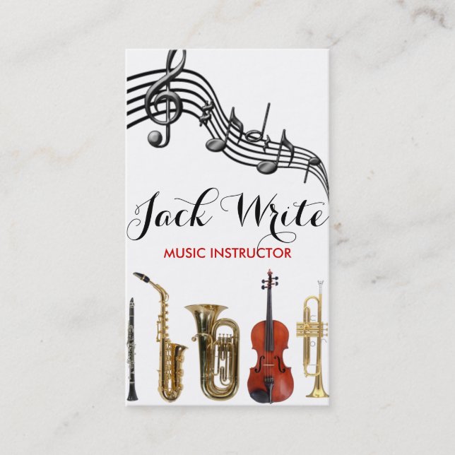 Lessons Instrument Music Instructor Business Card (Front)