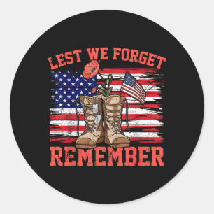 Lest Forget Remember Red Poppy Flower USA Memorial Classic Round Sticker