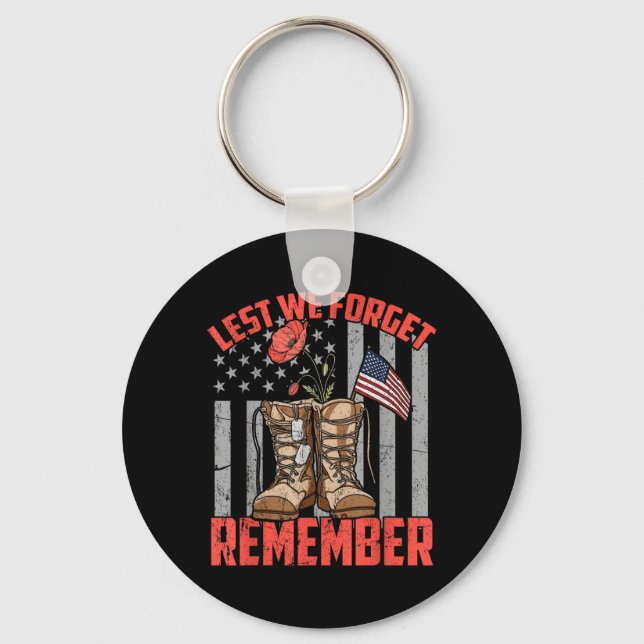 Lest Forget Remember The Fallen Red Poppy Memorial Key Ring (Front)
