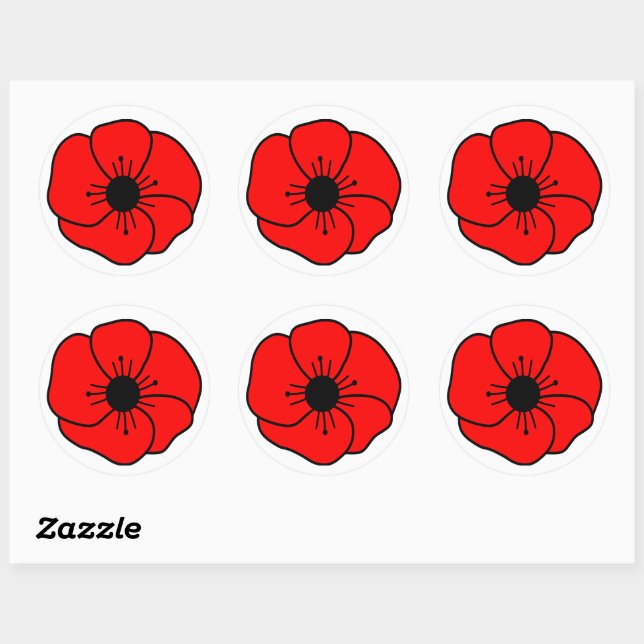 Lest We Forget - Poppy for Remembrance Day Classic Round Sticker (Sheet)