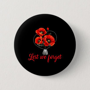 Lest We Forget Red Poppy Flower Usa Veterans 6 Cm Round Badge