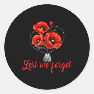 Lest We Forget Red Poppy Flower Usa Veterans Classic Round Sticker