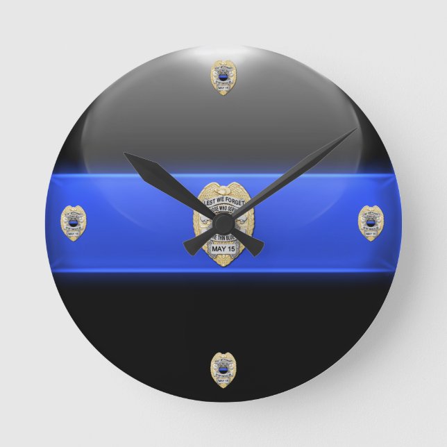 Lest We Forget - Thin Blue Line Badge Round Clock (Front)