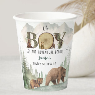 Let Adventure Begin Baby Shower Boy Woodland Paper Cups