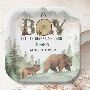 Let Adventure Begin Baby Shower Boy Woodland Paper Plate