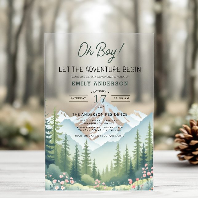 Let Adventure Begin Woodland Forest Baby Shower Acrylic Invitations (Creator Uploaded)