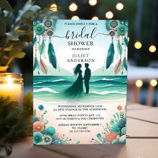 Let Aqua Sand Work Stacked Sea Glass Bridal Shower Invitation