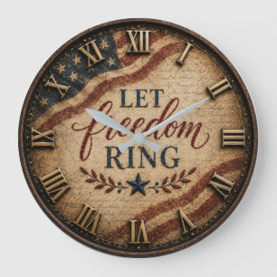 Let Freedom Ring  Patriotic American Flag Large Clock