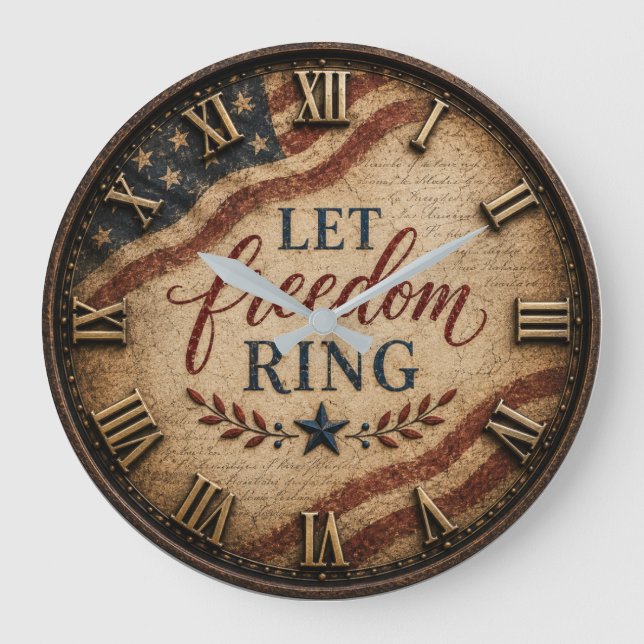 Let Freedom Ring  Patriotic American Flag Large Clock (Front)