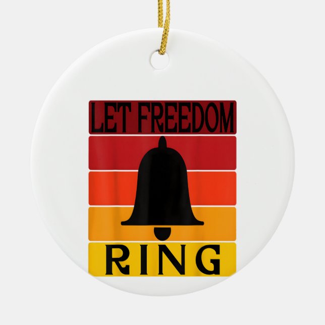 Let Freedom Ring Retro Sunset Bell Ceramic Tree Decoration (Front)