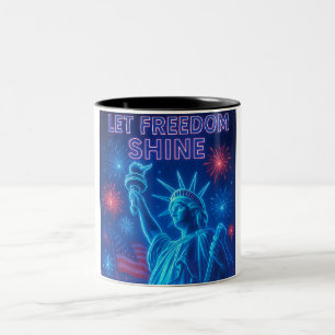 Let Freedom Shine – Statue of Liberty & Fireworks Two-Tone Coffee Mug