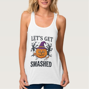 Let Get Smashed Halloween Pumpkin Witch Hat Wine G Singlet