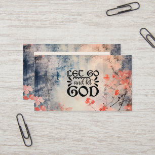 Let Go and Let God Coral Blue Floral Art Christian Business Card