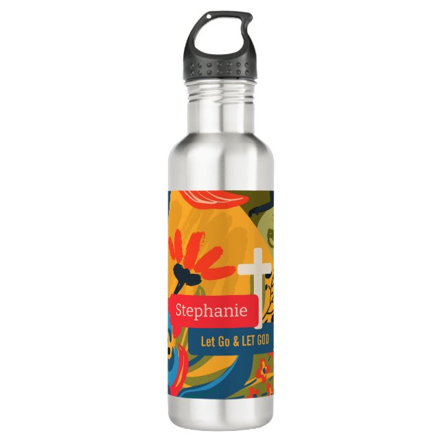 Let Go Let God Bold Abstract Floral 710 Ml Water Bottle (Front)