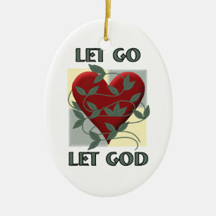 Let Go Let God Recovery Slogan Quote Red Heart Ceramic Tree Decoration