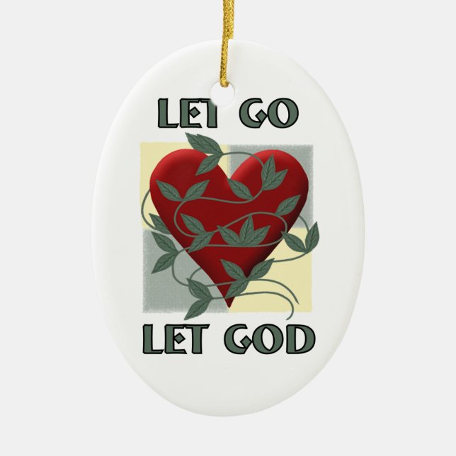 Let Go Let God Recovery Slogan Quote Red Heart Ceramic Tree Decoration (Front)