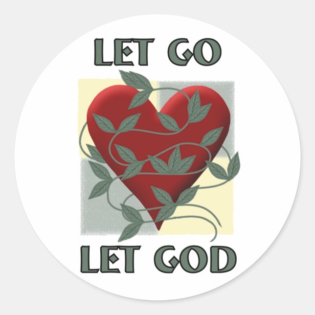 Let Go Let God Recovery Slogan Quote Red Heart Classic Round Sticker (Front)