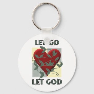 Let Go Let God Recovery Slogan Quote Red Heart Key Ring