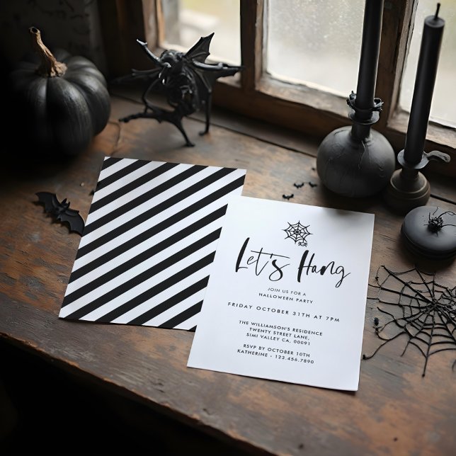Let Hang Black Minimal Spider Web Halloween Party Invitation (Let Hang Black Minimal Spider Web Halloween Party Invitation)