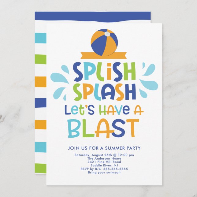 Let Have A Blast Pool Party Invitation (Front/Back)