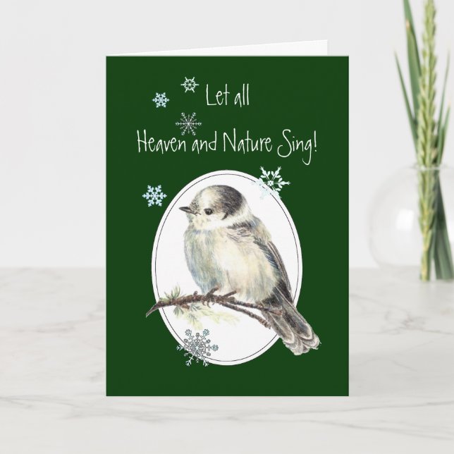 Let Heaven & Nature Sing Scripture Christmas Bird Holiday Card (Front)