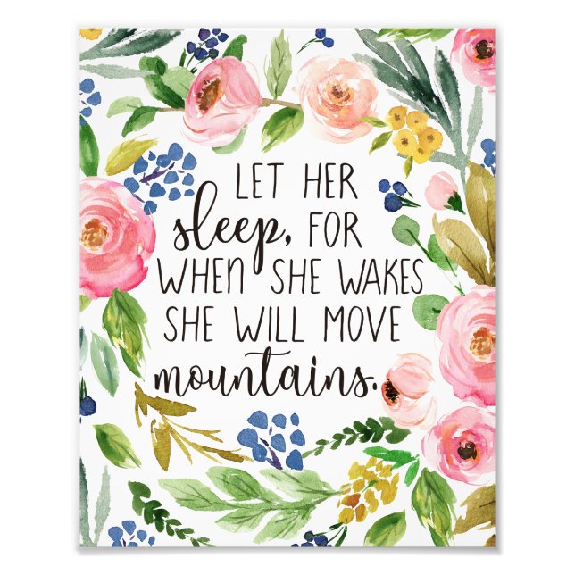 Let Her Sleep Watercolor Floral Nursery Print (Front)