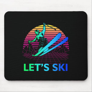 Let Is Ski Colorful Vintage 90s 80s Skiing Winter Mouse Pad