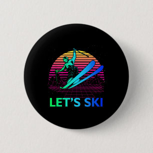 Let Is Ski Colourful Vintage 90s 80s Skiing Winter 6 Cm Round Badge
