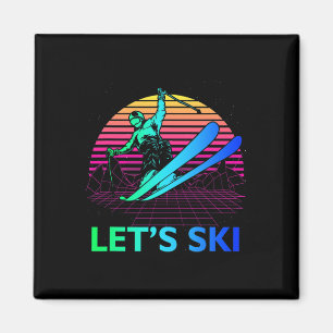 Let Is Ski Colourful Vintage 90s 80s Skiing Winter Magnet