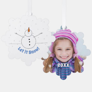 Let is Snow Happy Snowman with Photo Back Tree Decoration Card