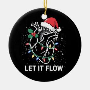 Let It Flow Anatomy Heart Cardiac Nurse Santa Hat Ceramic Tree Decoration