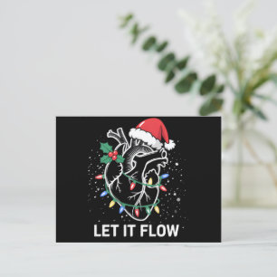 Let It Flow Anatomy Heart Cardiac Nurse Santa Hat Holiday Postcard