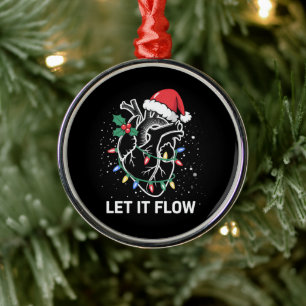 Let It Flow Anatomy Heart Cardiac Nurse Santa Hat Metal Tree Decoration
